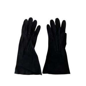 Vintage Suede Leather Gloves by Superb Black Short Table Cut Driving Chic 6.5